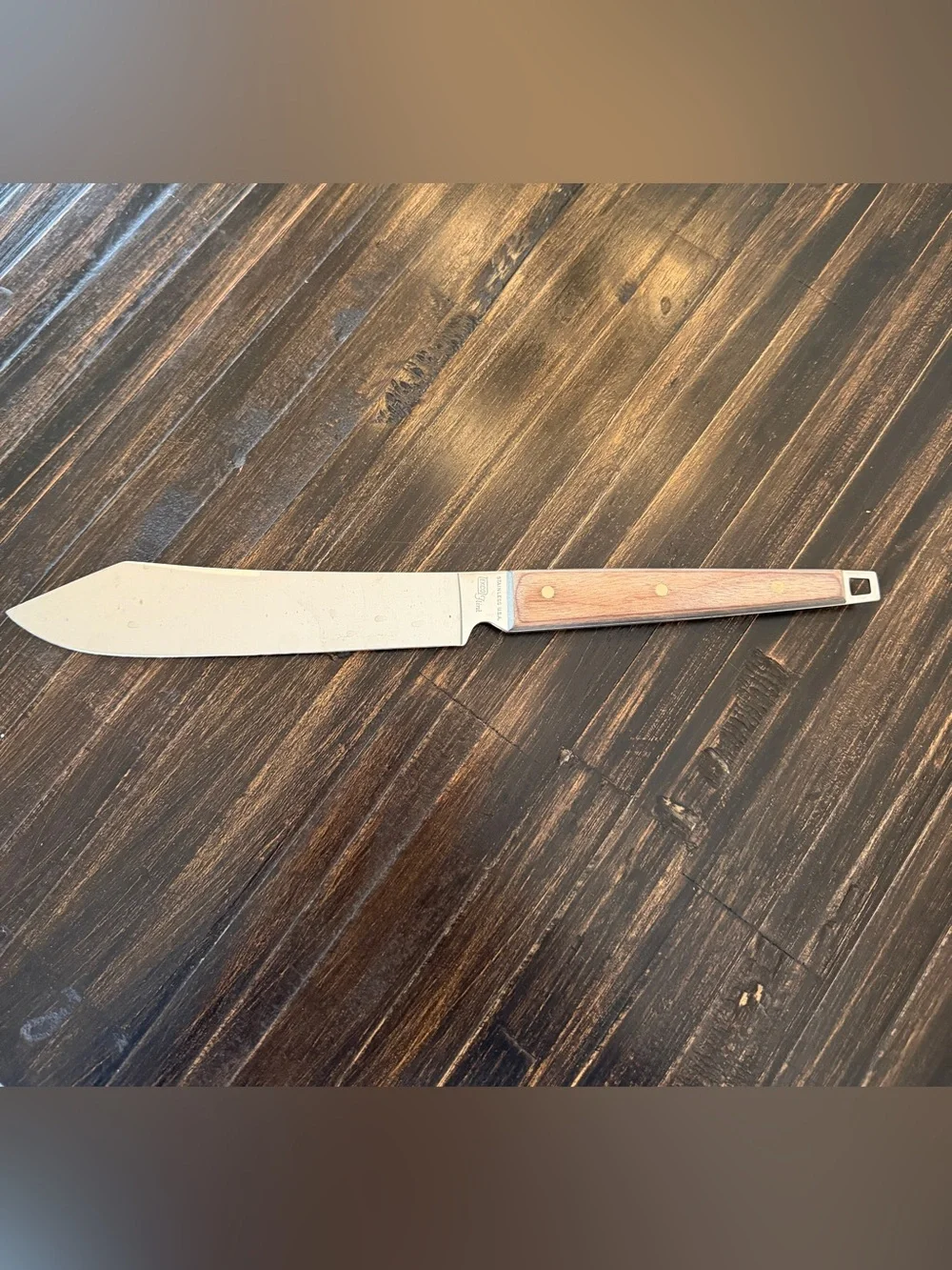 Vintage EKCO Flint Stainless Steel Chef Knife Wood Handle ~13.5” USA